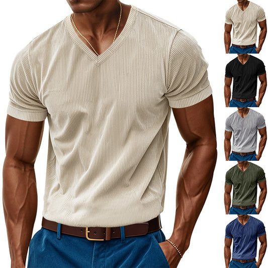 T-shirt en tricot à manches courtes pour hommes avec décolleté en V Chic und Stil