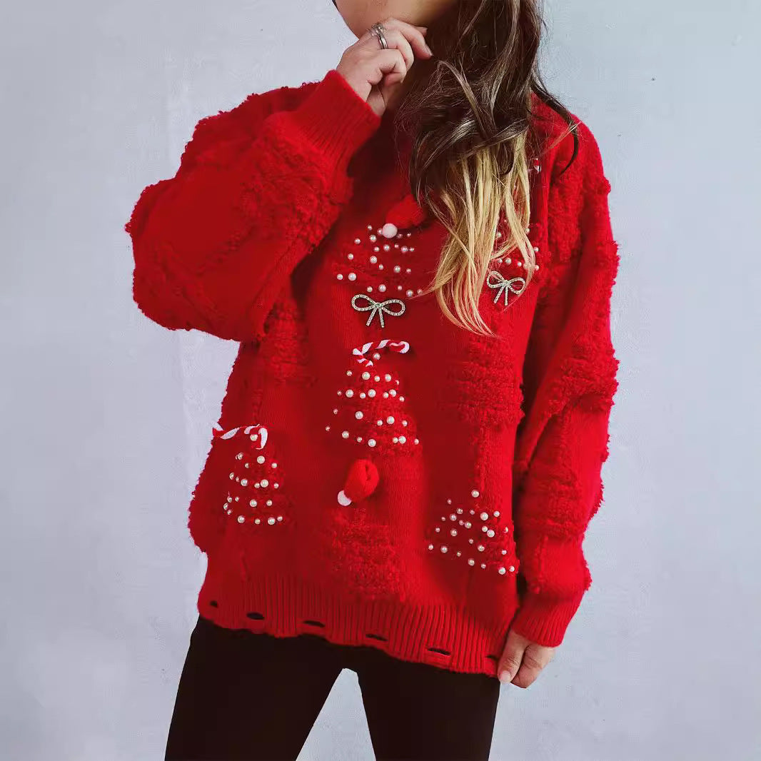 Pull over de fête pour dames avec des motifs de Noël créatifs et un design texturé Chic und Stil