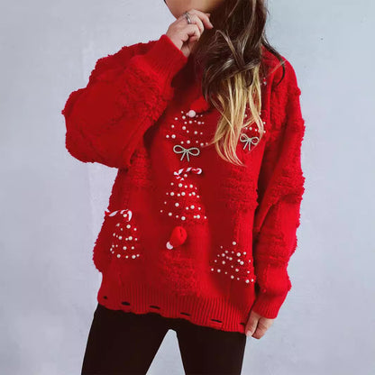 Pull over de fête pour dames avec des motifs de Noël créatifs et un design texturé Chic und Stil