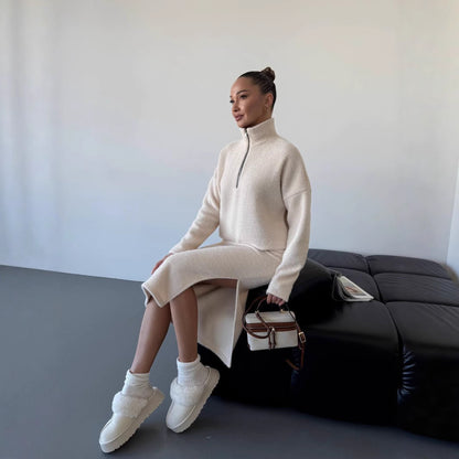 Femme pull en tricot à la mode avec fermeture éclair courte Chic und Stil