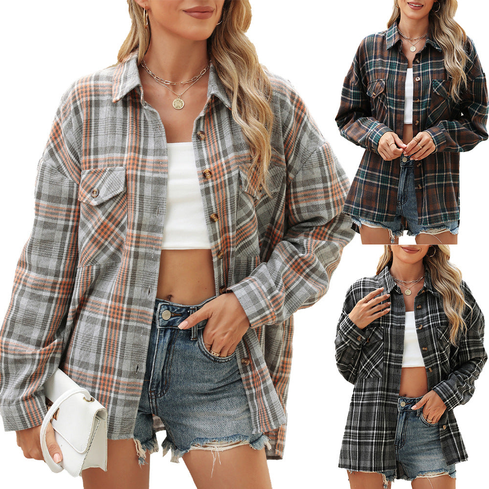 Chemisier à carreaux pour femmes avec coupe oversized et poches poitrine Chic und Stil