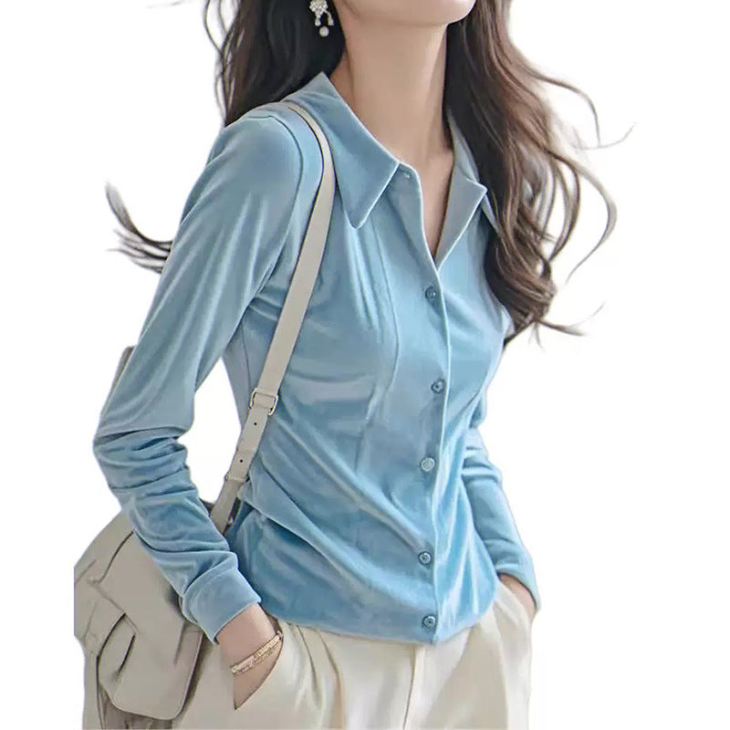Chemise Boutonnée en Velours Luxe pour Femmes Chic und Stil