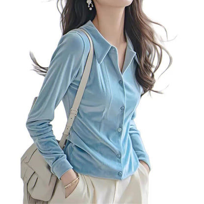 Chemise Boutonnée en Velours Luxe pour Femmes Chic und Stil