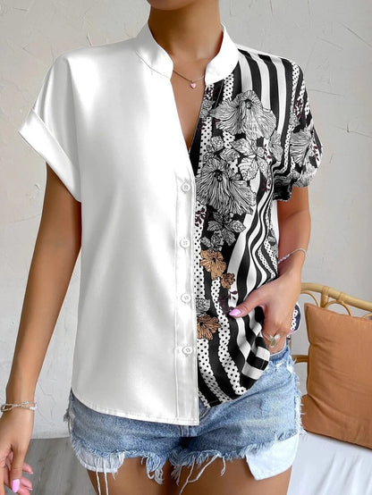 Blouse à boutons élégante pour femmes avec patchwork floral Chic und Stil