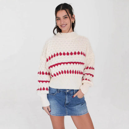 Pull en tricot pour femmes avec un motif de tresse moderne et des manches volumineuses Chic und Stil