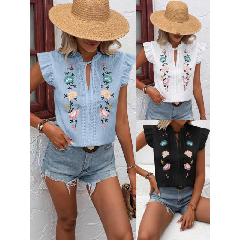 Blouse à manches volant brodée pour femmes Chic und Stil