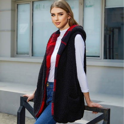 Dames Gilet Douillet avec Motif à Carreaux et Grandes Poches Chic und Stil