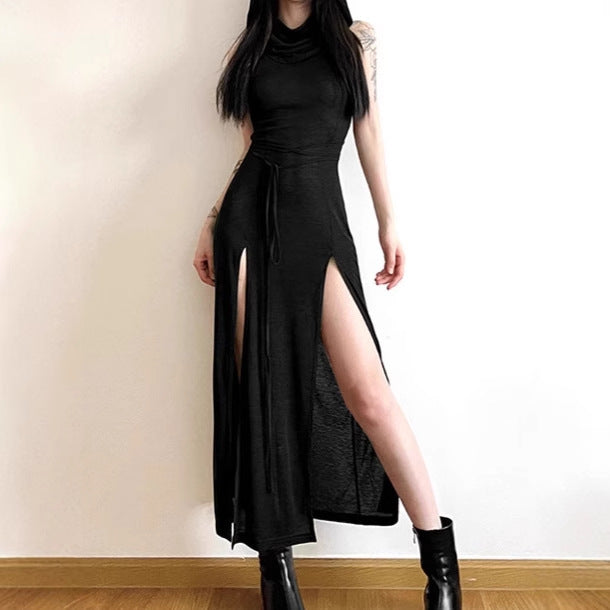 Dames Élégante Robe Maxi avec Haute Fente et Capuche Chic und Stil