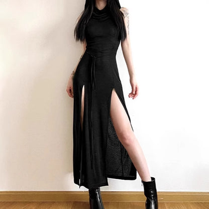 Dames Élégante Robe Maxi avec Haute Fente et Capuche Chic und Stil