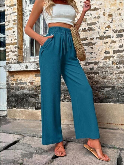 Women Stylish Leisure Pants with Elastic Waistband and Side Pockets Chic and Style
