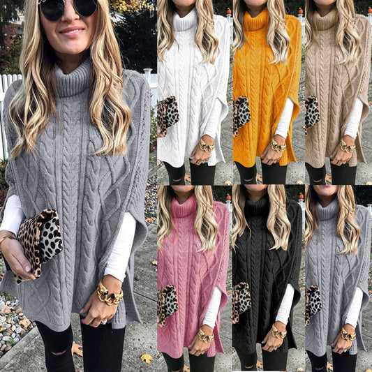 Poncho en peluche pour femmes avec col haut et motif en torsades Chic und Stil