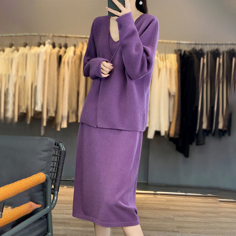 Robe en tricot à motifs pour femmes avec décolleté en V et coupe décontractée Chic und Stil