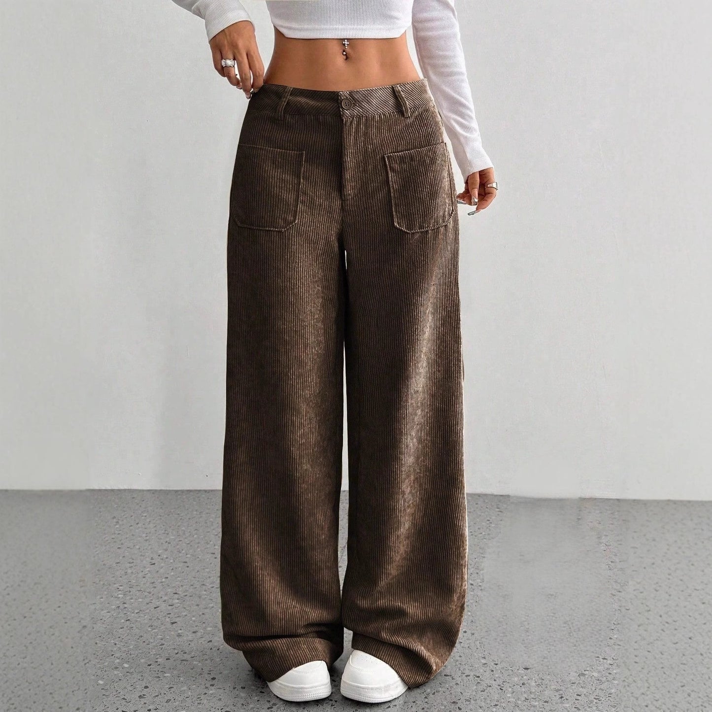 Wide corduroy pants for women with pockets Chic and Style
