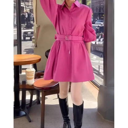 Robe chemise à manches bouffantes pour femmes avec ceinture Chic und Stil