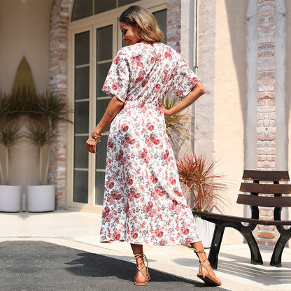 Robe maxi à imprimé floral pour femmes avec fente latérale et ceinture à nouer Chic und Stil