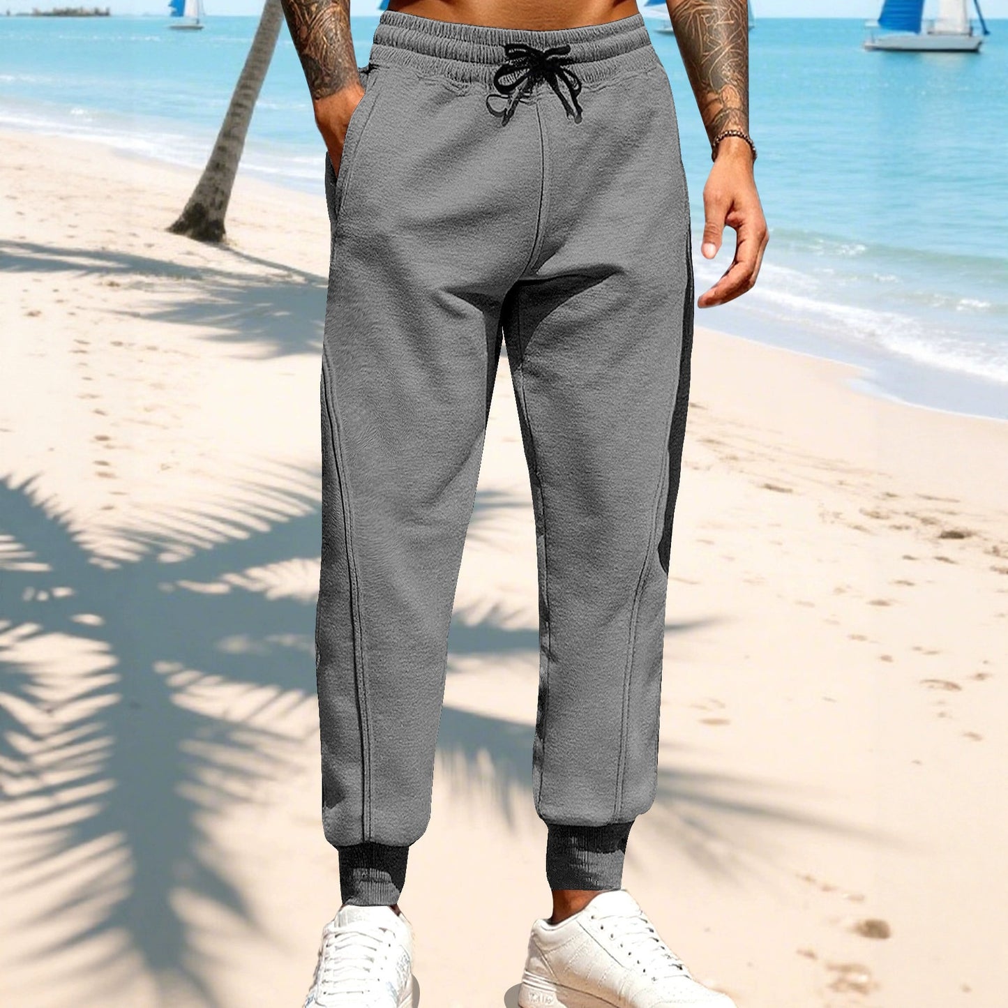 Casual sports pants for men with elastic waistband and practical side pockets Chic and Style