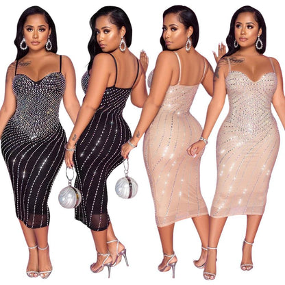 Chic and elegant women's glitter bodycon midi dress