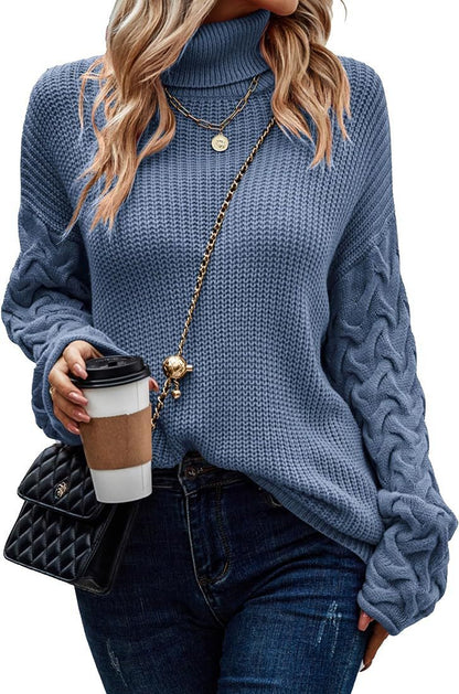 Pull en maille épaisse pour femmes avec un design de tresses moderne et un col haut Chic und Stil