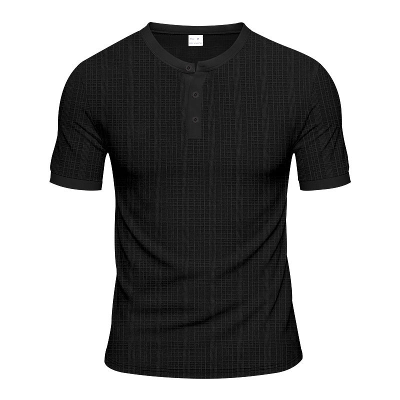 T-shirt Henley à manches courtes pour hommes avec design texturé et boutons tendance Chic und Stil