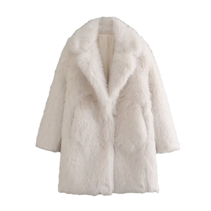 Classic style women's faux fur jacket with a luxurious collar and practical pockets Chic and Style