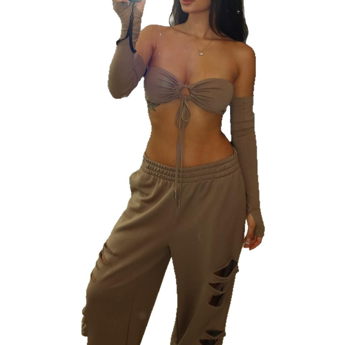 Women's trendy baggy pants with trendy rips Chic and Style