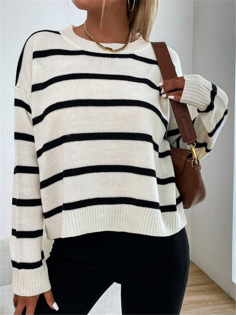 Pull à tricoter décontracté pour femmes avec des motifs rayés fascinants Chic und Stil