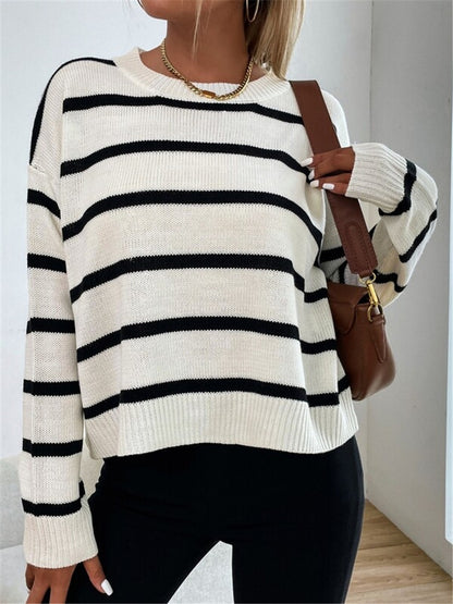 Pull à tricoter décontracté pour femmes avec des motifs rayés fascinants Chic und Stil