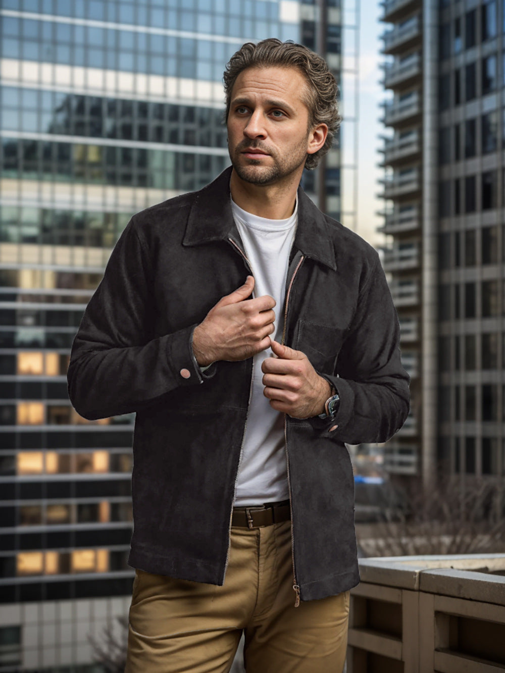 Chic and casual suede jacket for men with stand-up collar Chic and Style