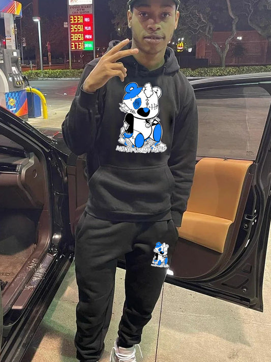 Creative bear pattern women's hoodie and jogging pants set Chic und Stil