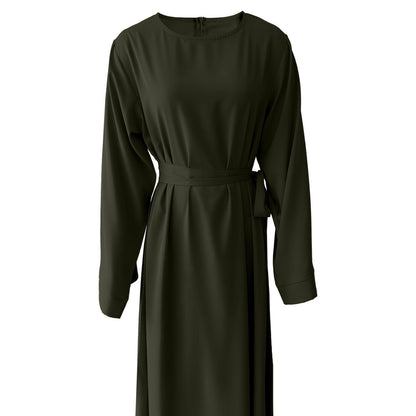 Robe midi pour femmes avec une ceinture de taille élégante et des manches longues Chic und Stil