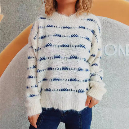 Pull femme en mohair doux avec motif à rayures moderne Chic und Stil