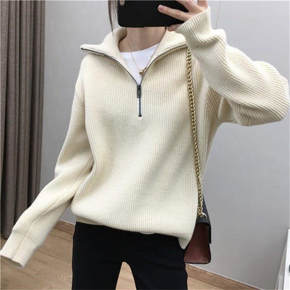 Pull en tricot pour femme avec col haut et demi-zip Chic und Stil