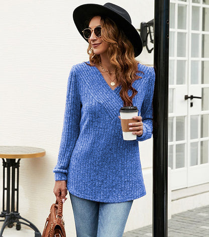 Pull-over à col en V texturé pour femmes Chic und Stil