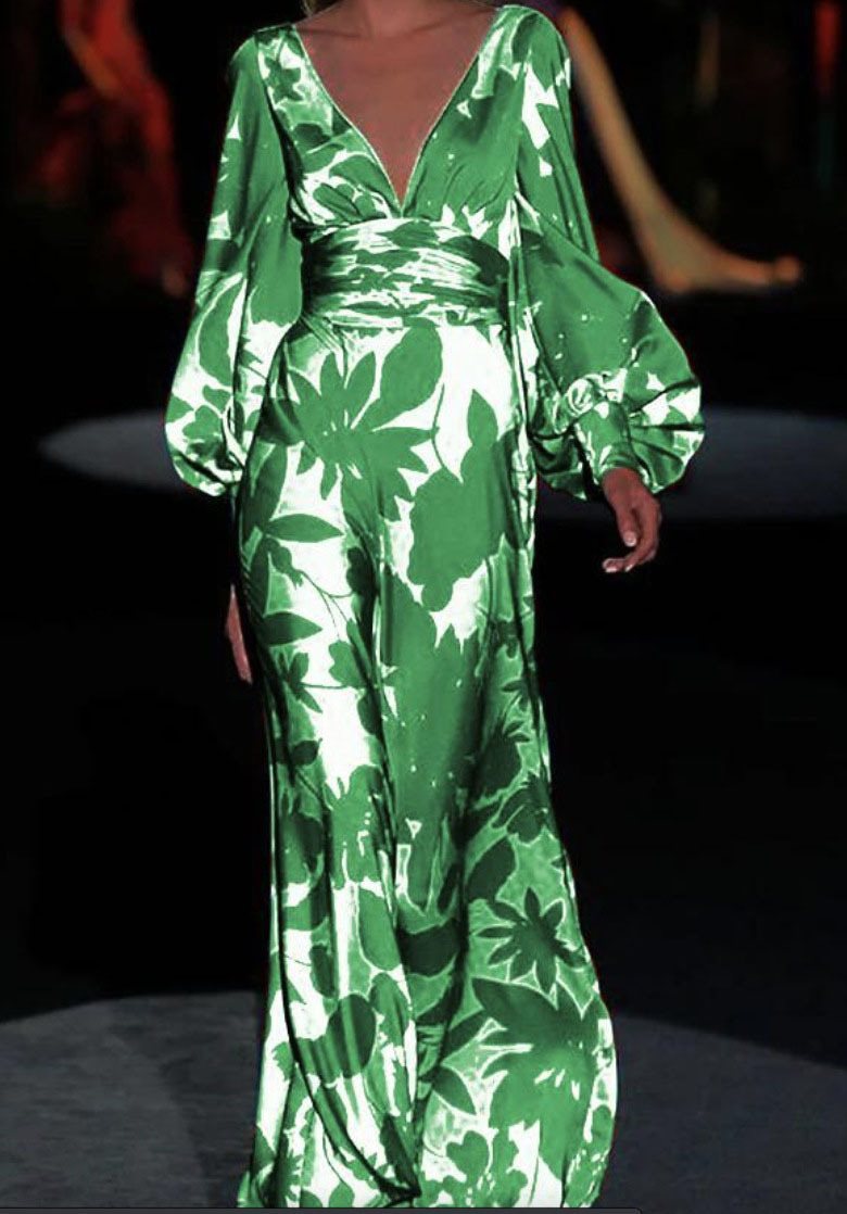 Robe maxi pour femmes avec décolleté en V profond et manches volumineuses Chic und Stil