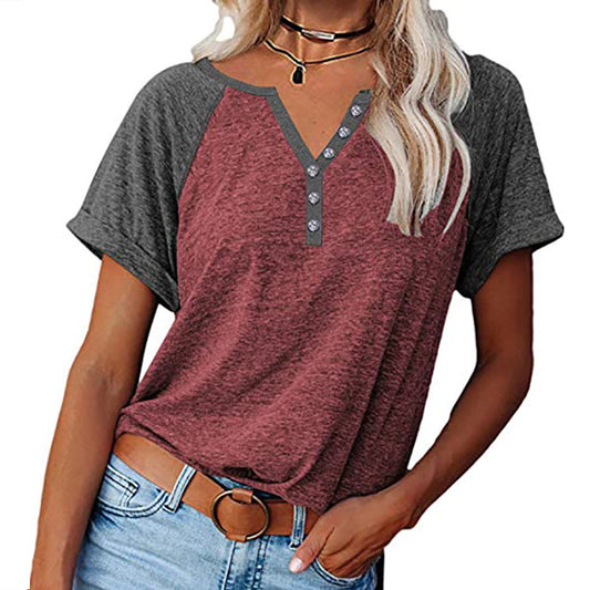 T-shirt femme style raglan avec détails de boutons décoratifs et coupe décontractée Chic und Stil