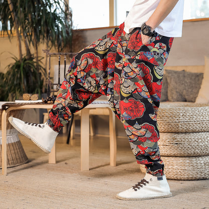 Casual Harem Pants for men with colorful artistic pattern and elastic waist Chic und Stil