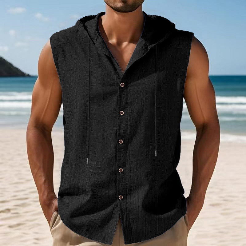 Chemise sans manches pour hommes avec capuche et fermeture à boutons Chic und Stil