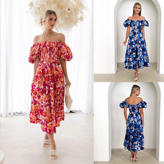 Robe midi florale épaules dénudées Chic und Stil pour femmes