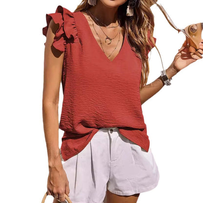 Top à manches à volants en V pour femmes Chic und Stil