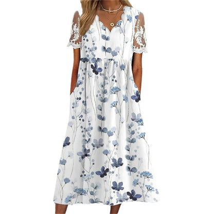 Robe midi A-ligne florale pour femmes avec des manches en dentelle Chic und Stil