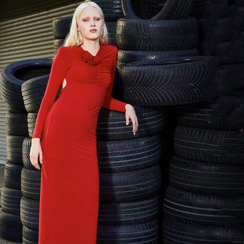 Dames Robe portefeuille longue élégante avec détails volantés Chic und Stil
