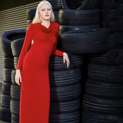 Dames Robe portefeuille longue élégante avec détails volantés Chic und Stil