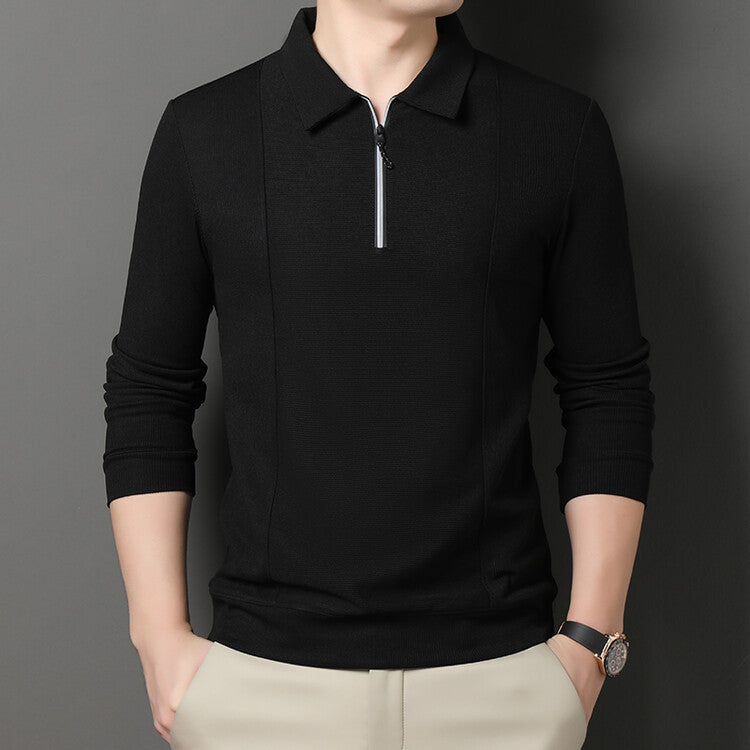Casual long sleeve pullover for men with half zipper and textured pattern Chic und Stil