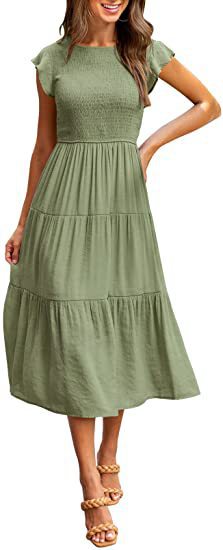 Robe midi pour femmes avec détails froncés et volant attrayant Chic und Stil