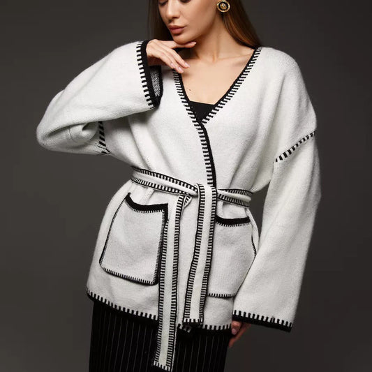 Cardigan en tricot surdimensionné pour femmes avec ceinture et poches Chic und Stil