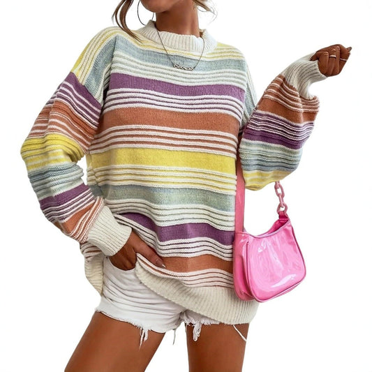 Pull-over oversized rayé pour femmes avec encolure ronde et coupe décontractée Chic und Stil