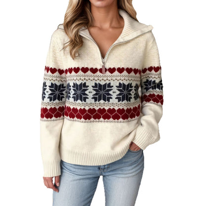 Pull en tricot pour femmes avec motif hivernal nostalgique et col montant Chic und Stil