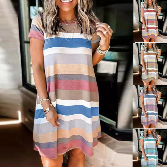 Dames Loisirs Rayé Flottant Robe Chic und Stil