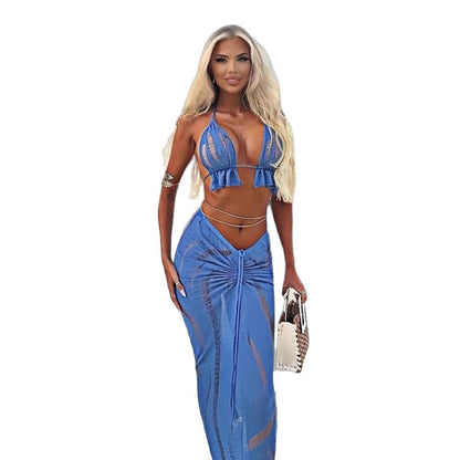 Robe de plage transparente pour dames combinaison avec volants et liens Chic und Stil