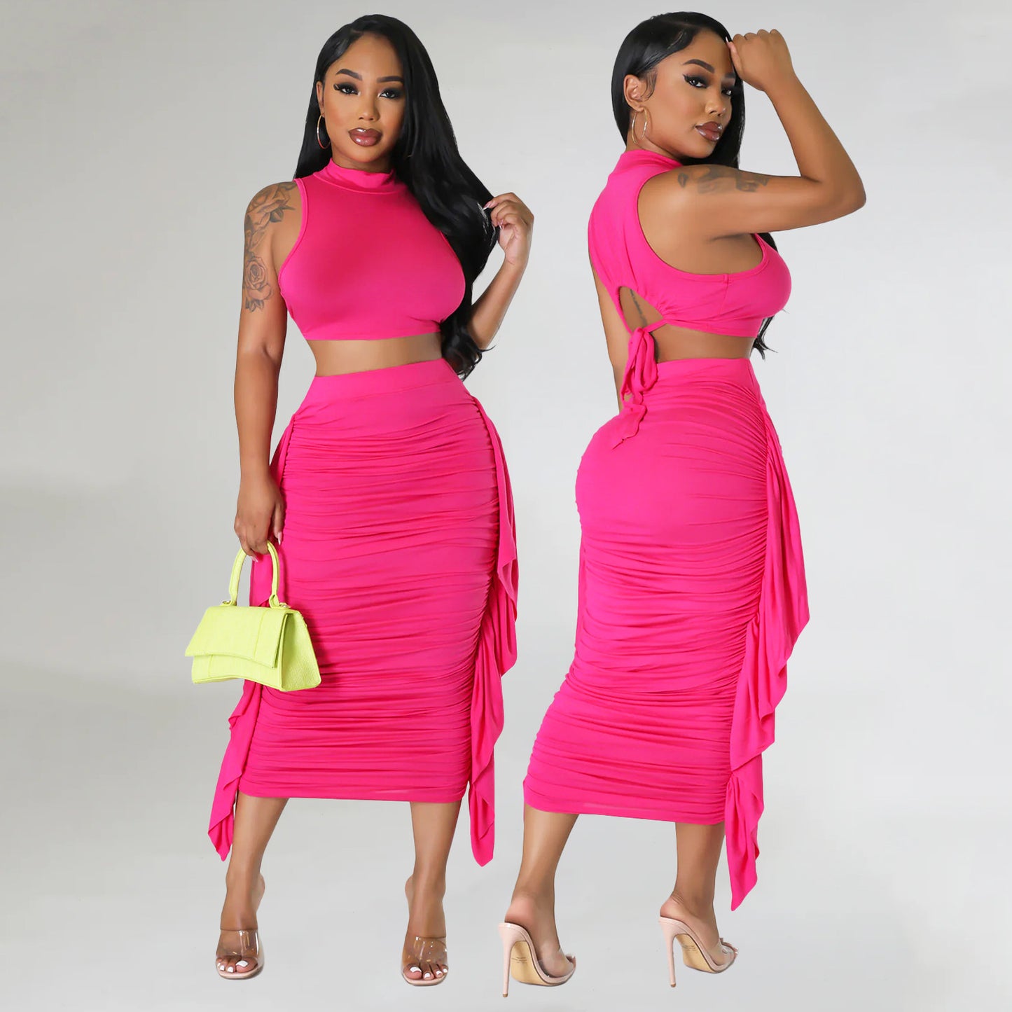 High Waist Bodycon Dress and Crop Top Set for Women Chic and Stylish